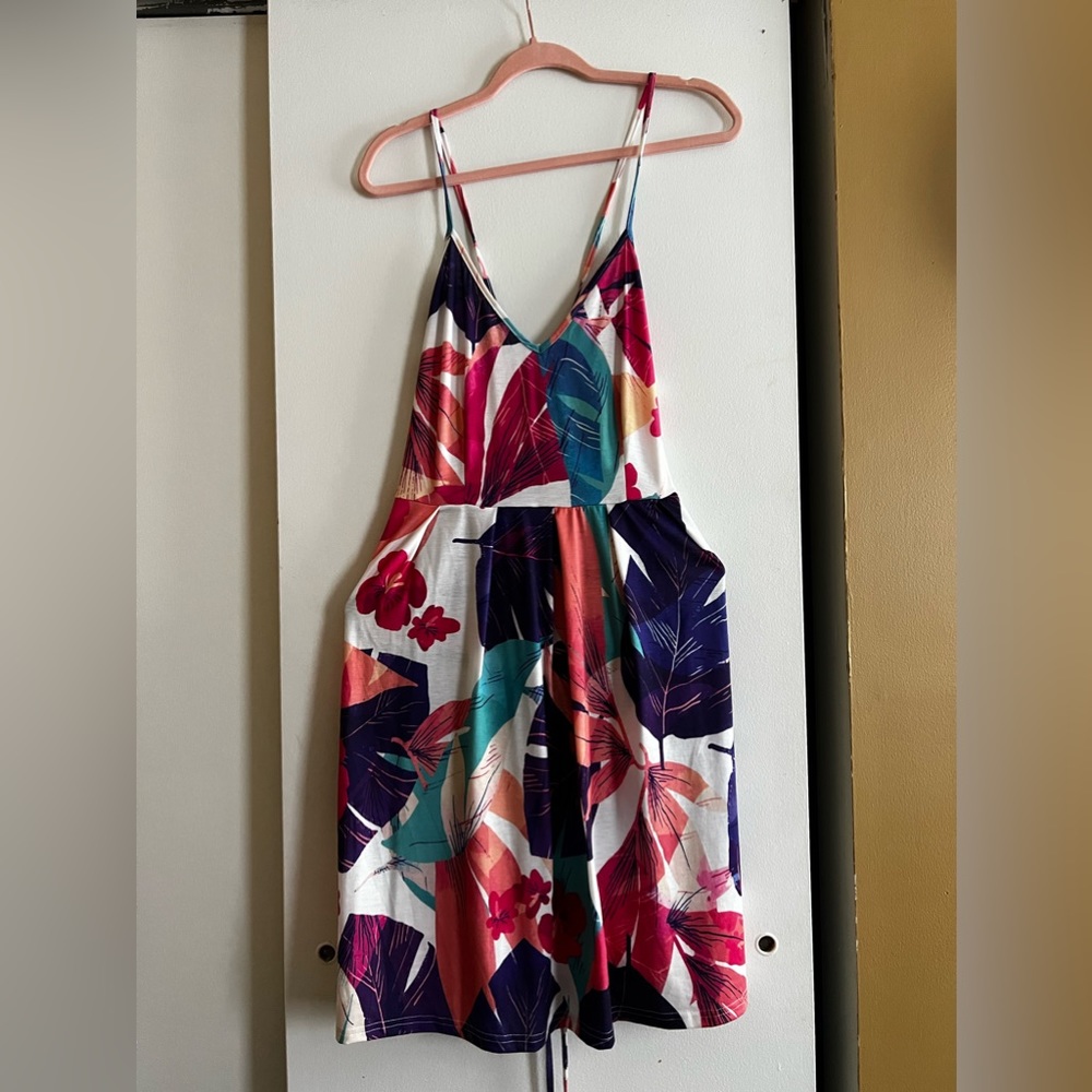 Size large cotton floral dress. Open back with adjustable straps